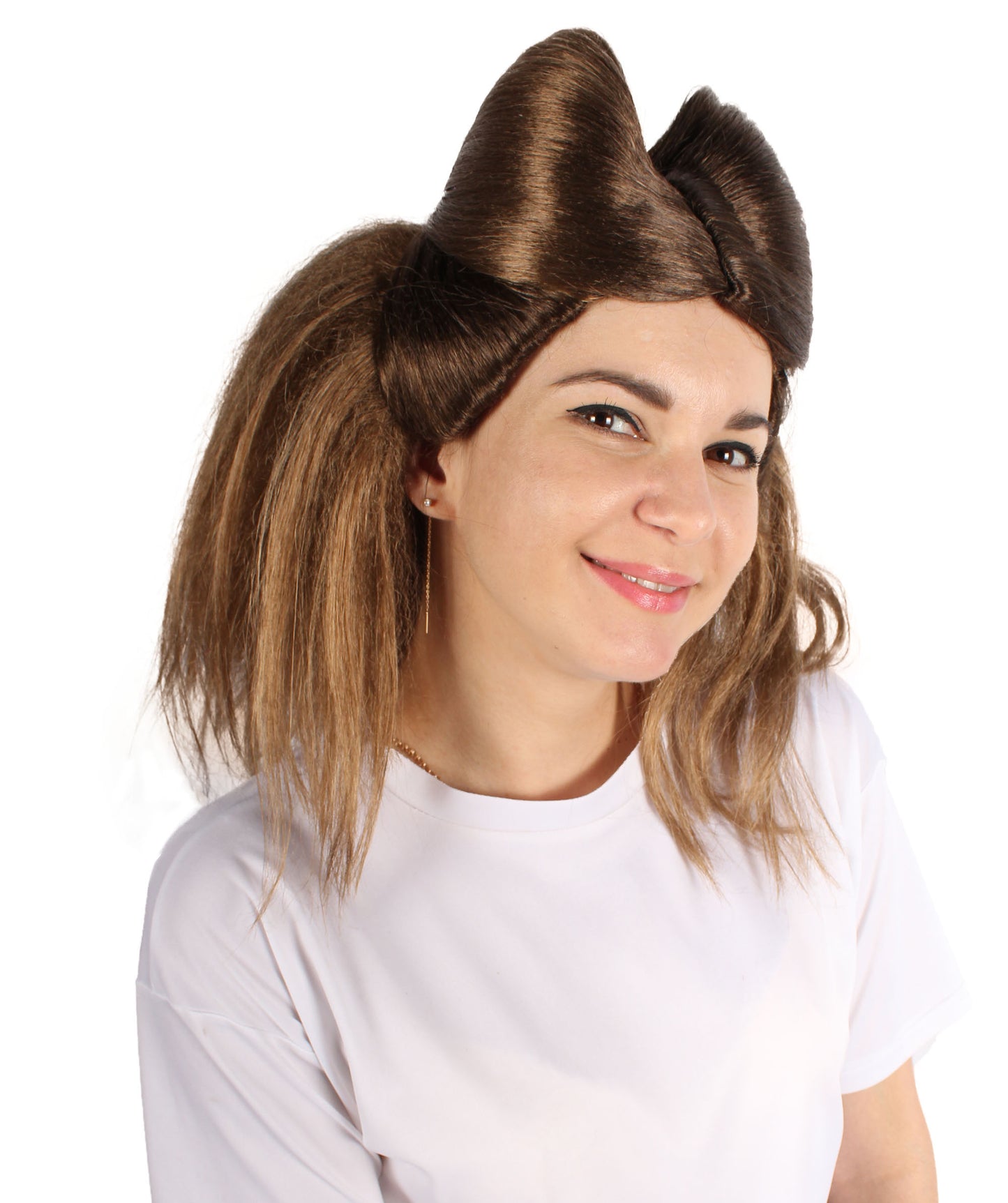 プレミアムレディースH-5928 ドラマティックコスプレブラウンヘアウィッグ ハロウィンに最適 難燃性合成繊維