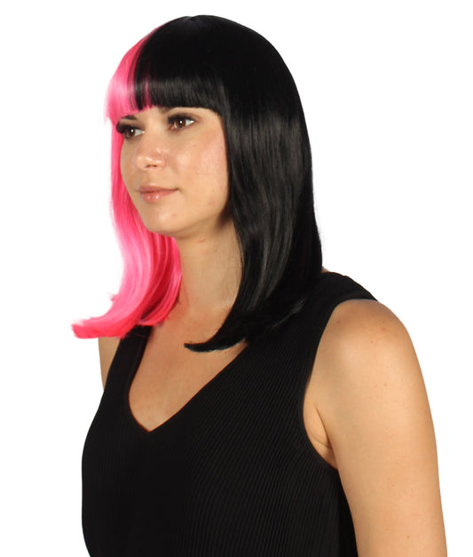 ハロウィンパーティープレミアムレディース H-4091 二色調ピンク&ブラックミディアムボブウィッグコレクション
