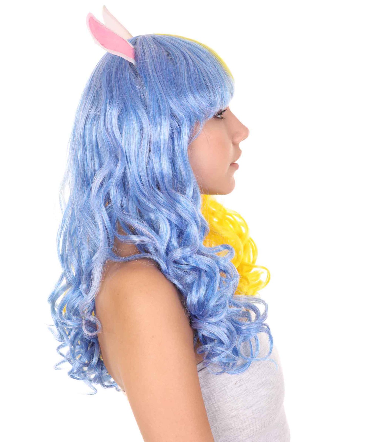 Wigs2you ハロウィンパーティープレミアムレディース H-1780 華やかに見えるイースターバニー ブルー&イエローのロングウェーブパーティーウィッグ