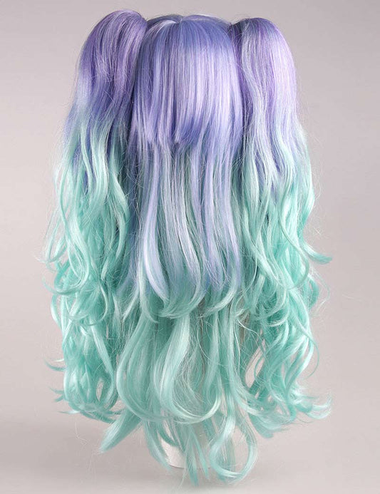 アリュール ウェイビー パープル ブルー レディース ウィッグ | コスプレハロウィンウィッグ | プレミアム通気性キャップレスキャップ H-361