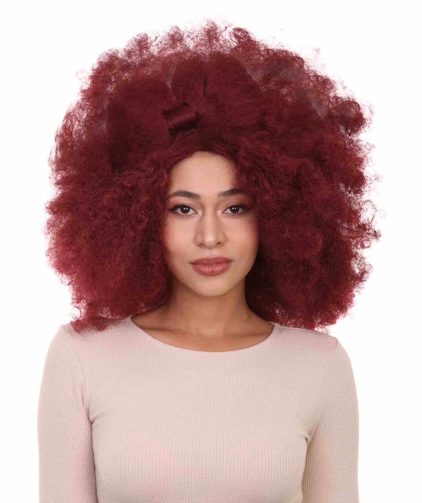 Wigs2you ハロウィン パーティー プレミアム レディース H-1232 快適なフィット感のバーガンディ アフロ スモール ボウ ウィッグ