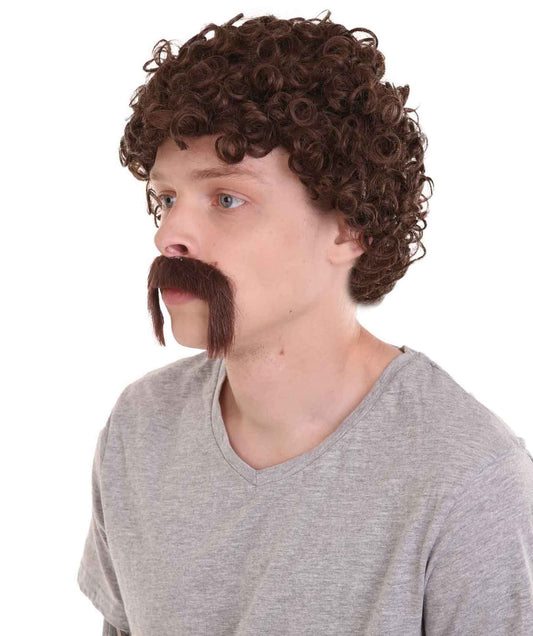 Wigs2you.com メンズ ウィッグ ブラウン アフロ 口ひげ付き キャラクター風 ハロウィン・仮装・パーティー用 合成繊維 耐熱仕様 H-2224