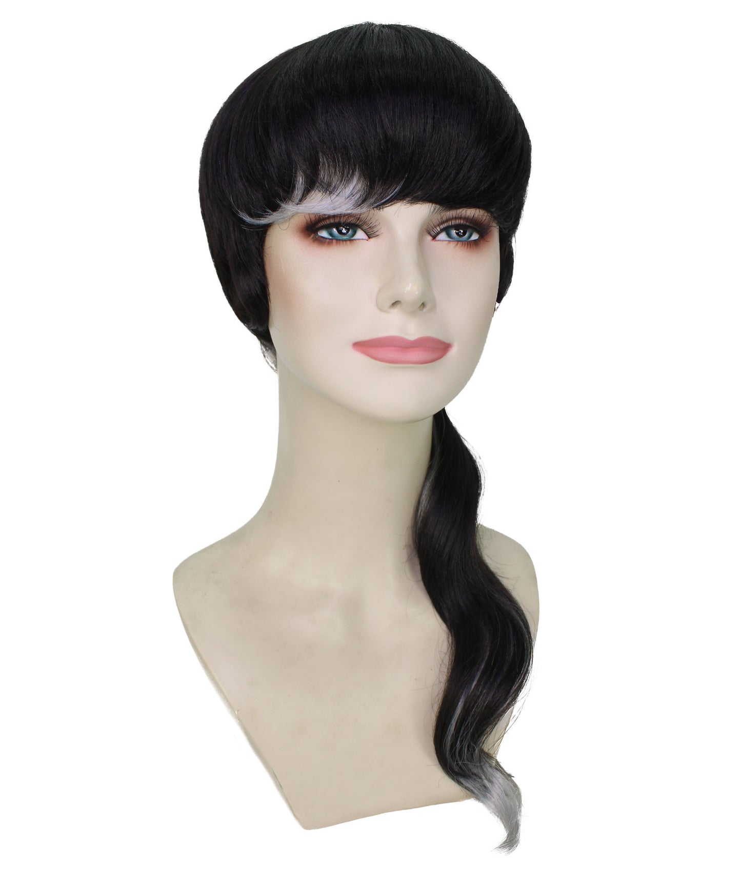 プレミアムレディースH-5934 ラットテイルダークグレーシンセティックヘアウィッグ ハロウィンに最適 難燃性合成繊維
