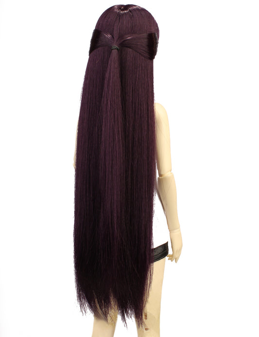 シンプルなロングストレートのハーフアップスタイルの人形のウィッグ W-675ディープパープルの色清潔できちんとした学生風のルック
