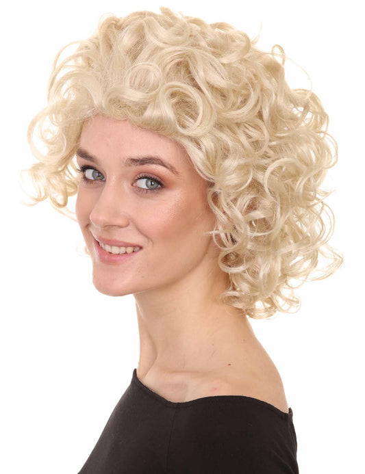 大人女性用ウィッグ ショート カーリー ブロンド 大きい プレミアム通気性キャップレスキャップ H-274