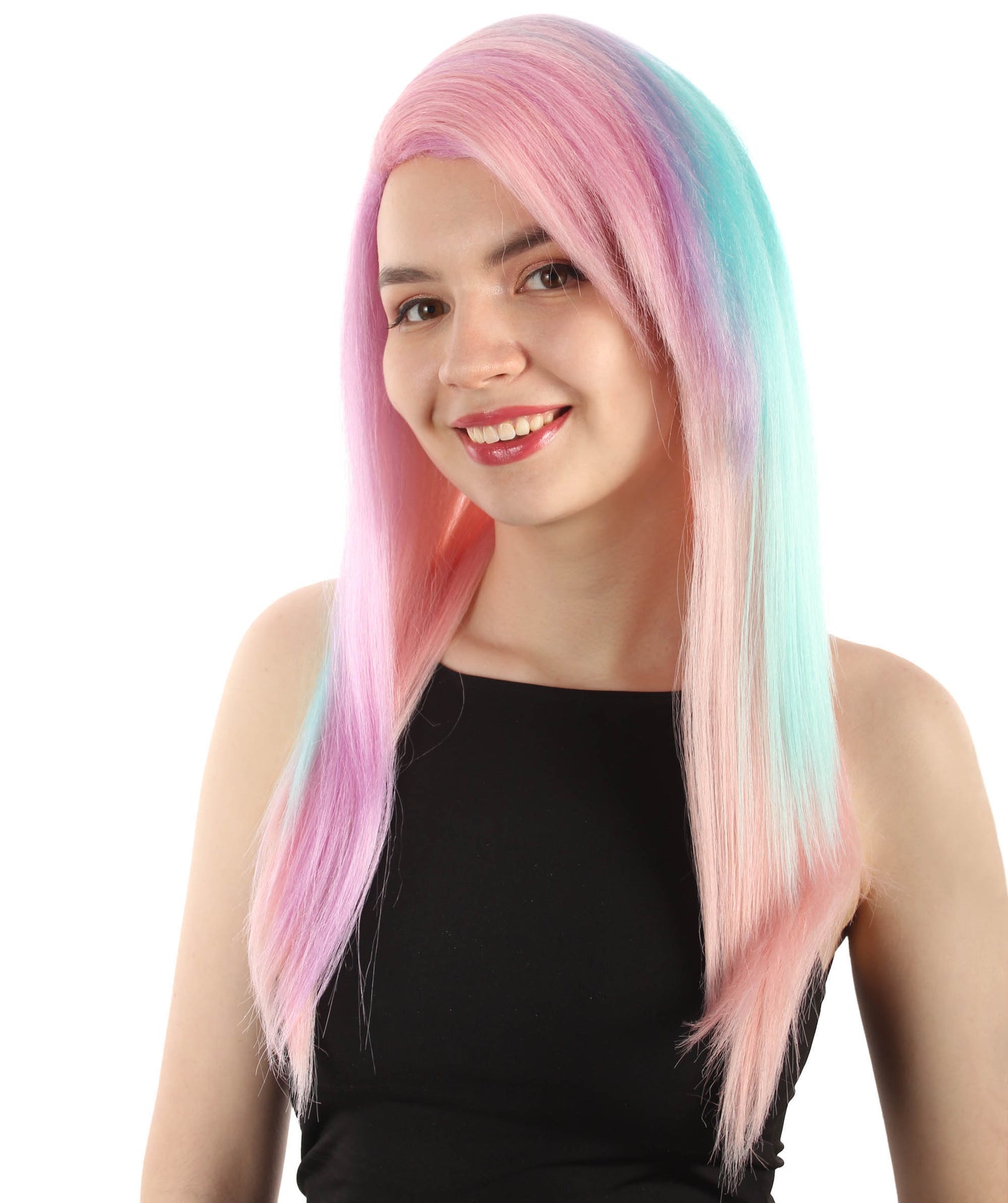 女性用ロングストレートサイドパートコスプレウィッグ ミックスピンク H-5220_24 ファンシースタイル プレミアムハロウィンパーティーウィッグコレクション