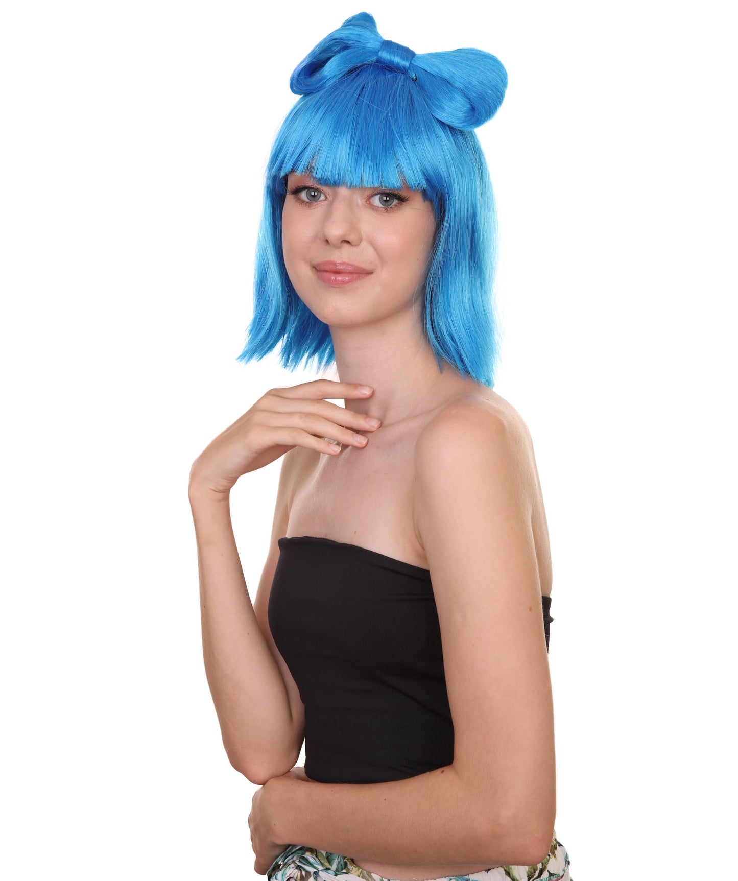 大人の女性用 H-1664 ブルーバタフライボウウィッグ セレブリティウィッグ ハロウィン用 プレミアム通気性キャップレスキャップ