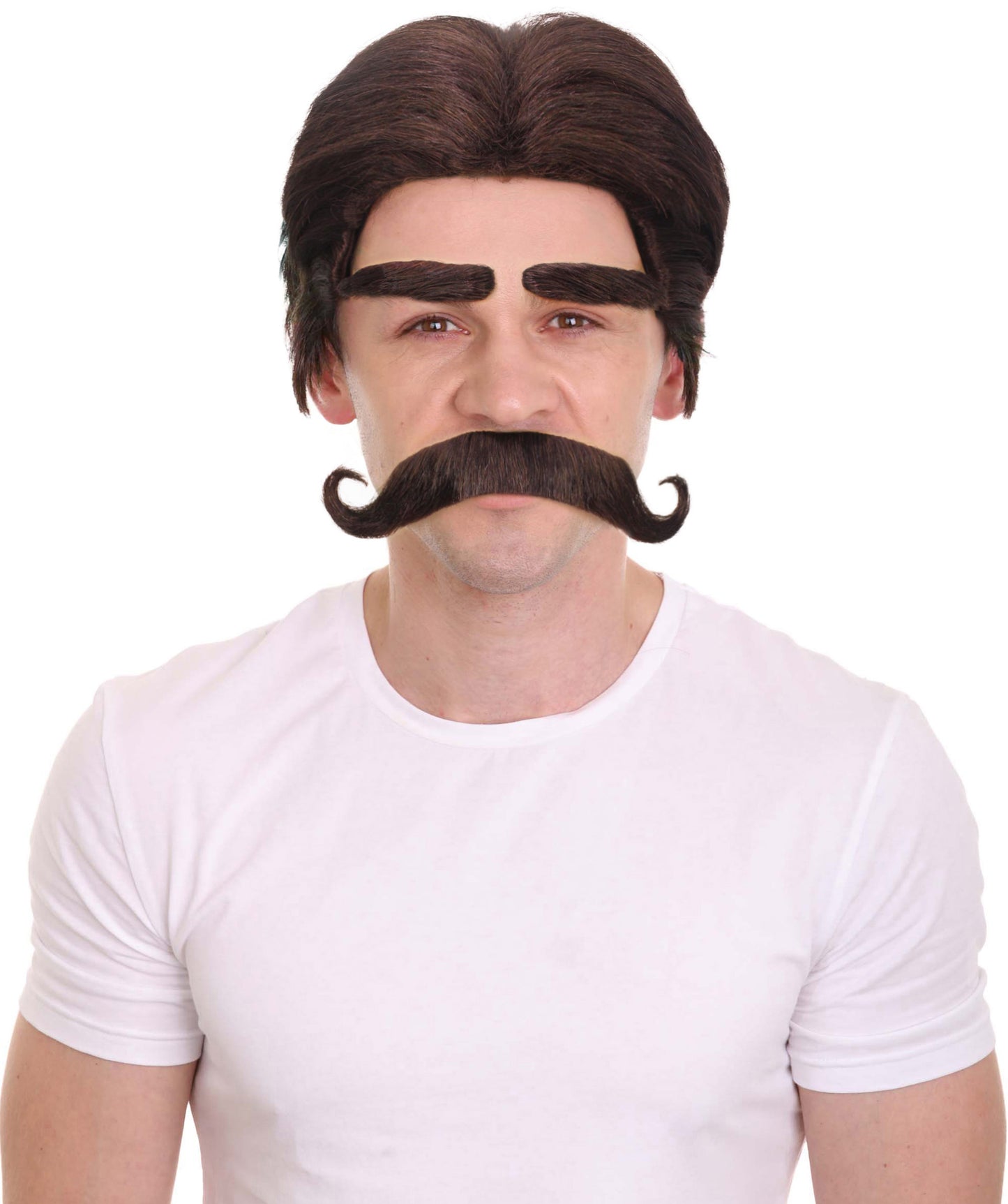 男性用 H-6154 ブラックウィッグ 眉毛と口ひげ付き ハロウィンやコスプレに最適 難燃性合成素材