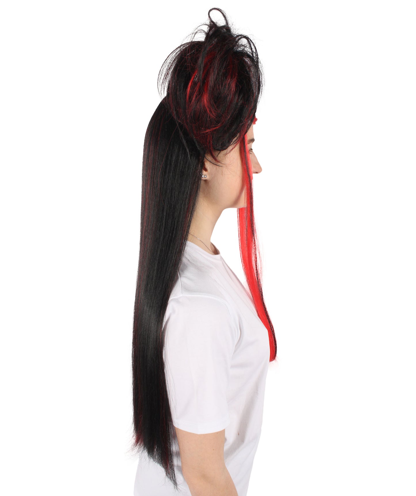 90年代 レディース H-6269 年代 ダブルブラット ブラック コスプレウィッグ I ハロウィンに最適 難燃性合成繊維