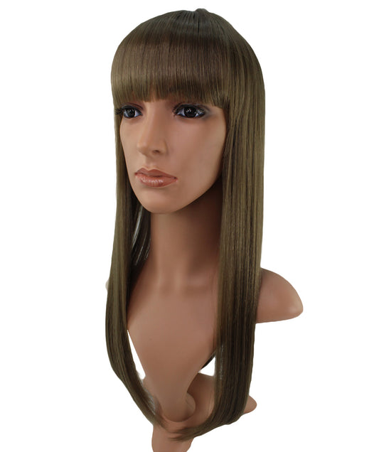 サラサラの美しい耐熱ストレートロングヘア、前髪ありの人気の定番。 ウィッグネット付き。 W-584