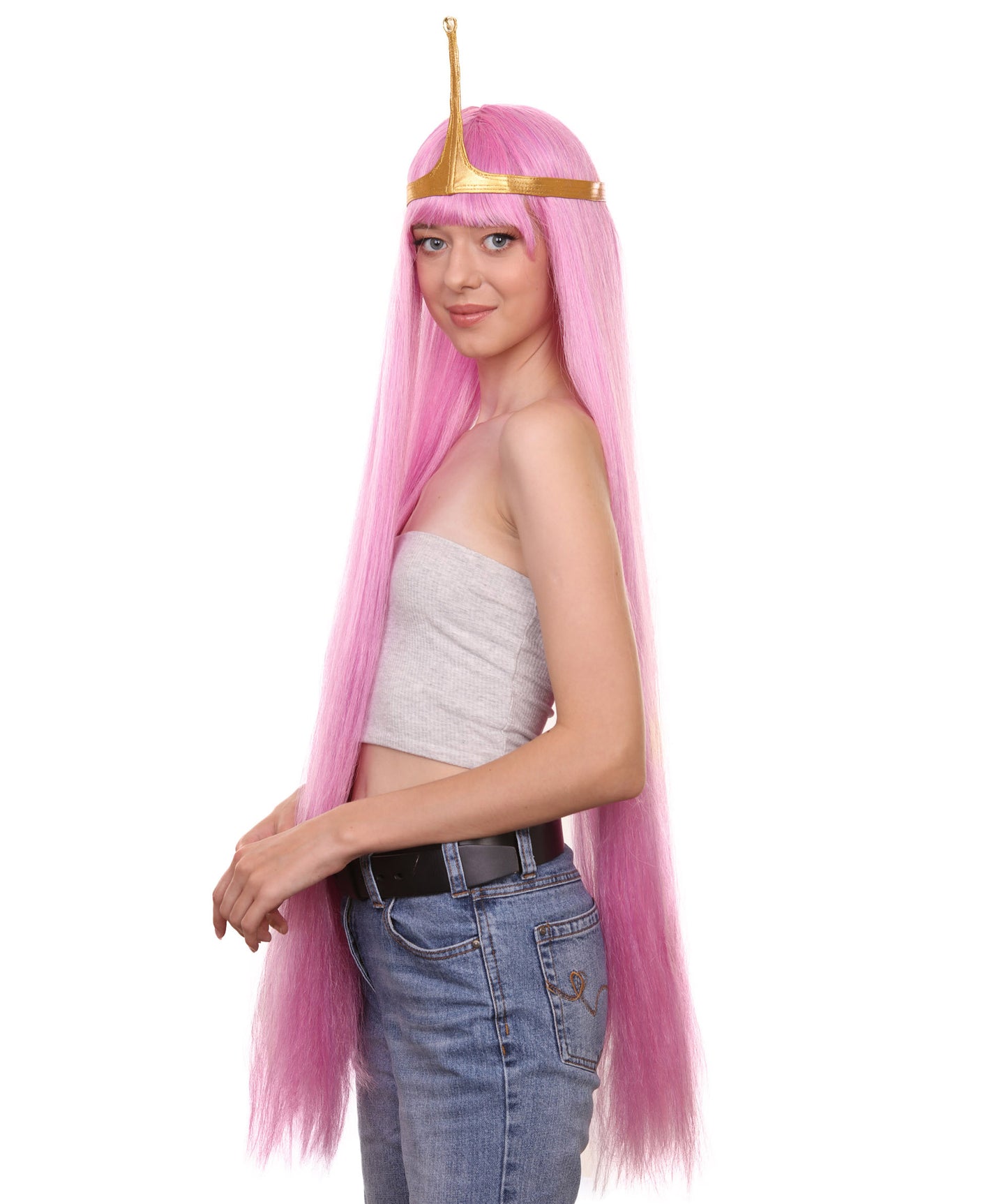 プレミアムハロウィンパーティーレディ H-5472 エクストラロングレングス ピンク バブルガムキャラクタープリンセスウィッグ ピンク