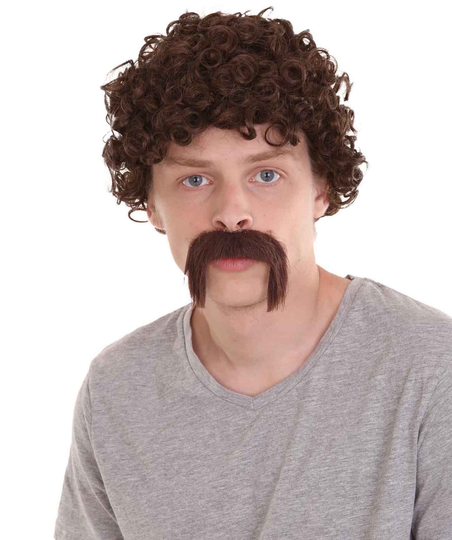 Wigs2you.com メンズ ウィッグ ブラウン アフロ 口ひげ付き キャラクター風 ハロウィン・仮装・パーティー用 合成繊維 耐熱仕様 H-2224