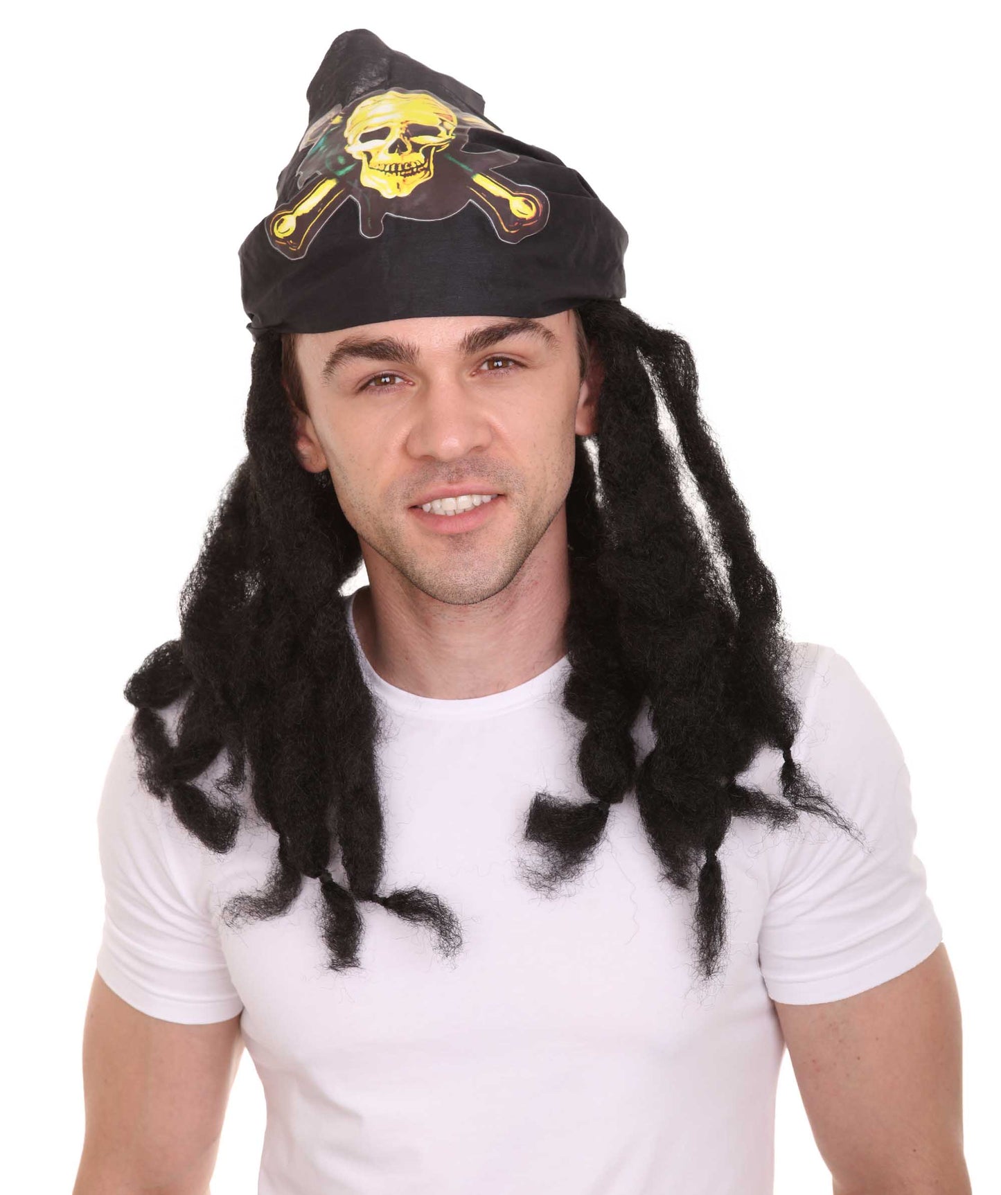 Wigs2you ハロウィンパーティ プレミアムメンズ パイレートディープブラックカラーウィッグ H-320