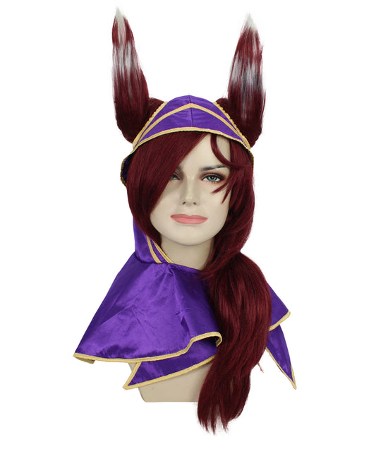 女性用 H-6005 ピンクとパープルのロング ゲーミング ウォリアー ビッグ スカーフとフード付き ハロウィンに最適 難燃性合成繊維