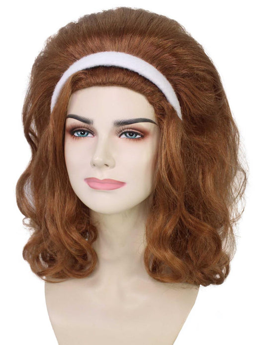 レディース H-5715 ルポール・ドラッグレース ウェービーアップド ブラウン ウィッグとホワイトヘッドバンド