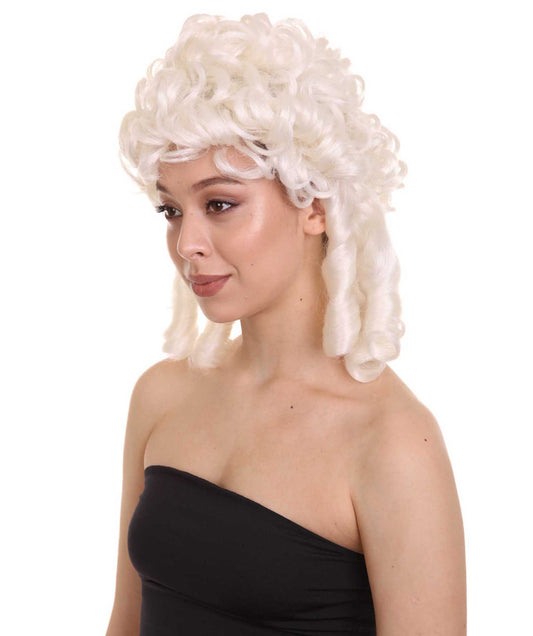 ウィメンズ コロニアルカーリーレディホワイトウィッグ H-4173 歴史的ウィッグ プレミアム通気性のキャップレスキャップ