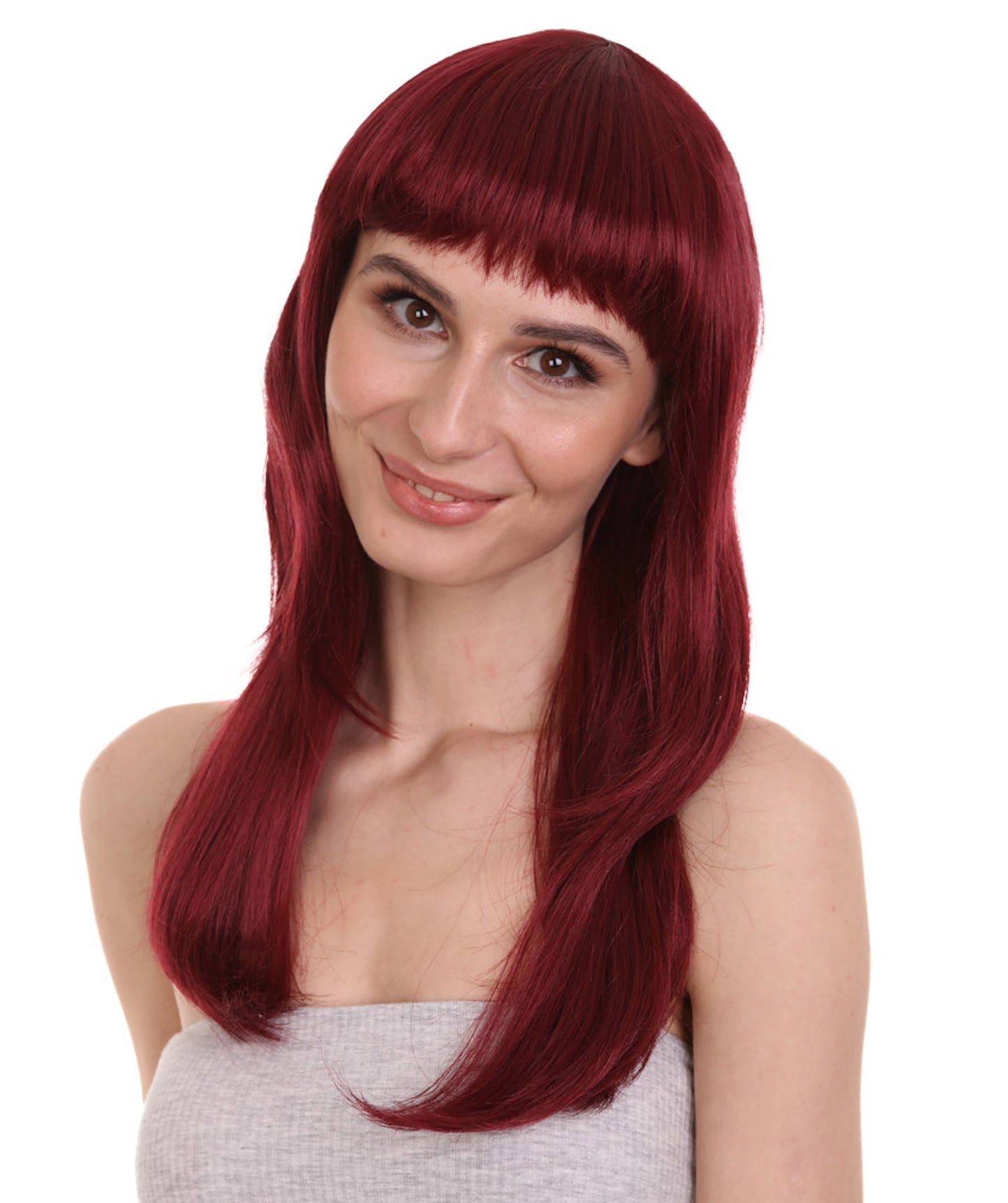 Wigs2you ハロウィン パーティー プレミアム レディース H-1037 とても快適なグラマー グリーン ウィッグ バーガンディ色