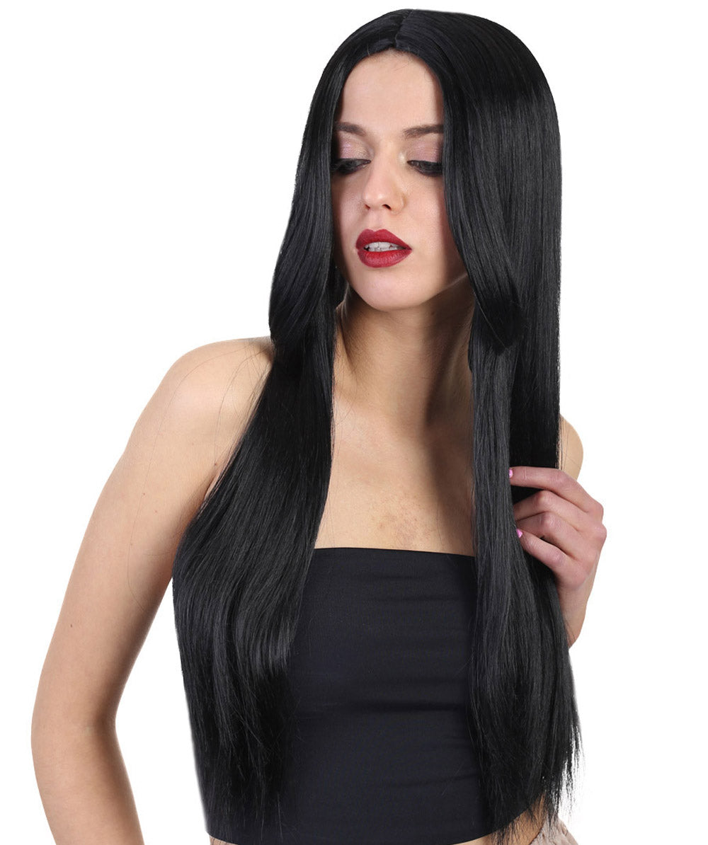 ハロウィンパーティープレミアム H-2556 ブラックコスプレロングストレートウィッグ 華麗なレディースウィッグでのダッパーからダッシングへの変身