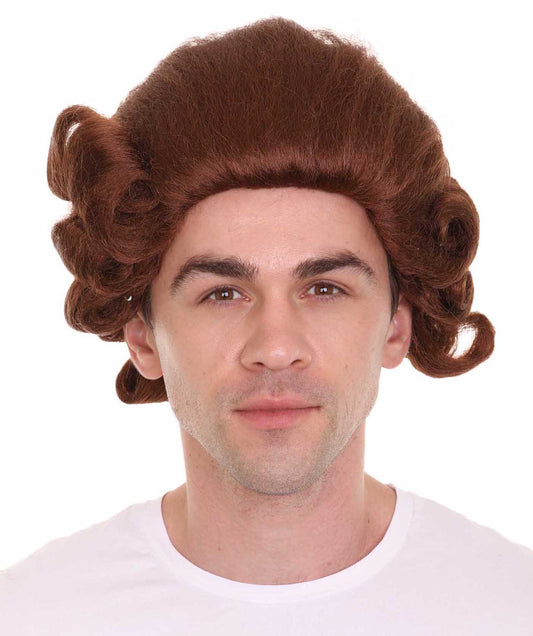 男性用コロニアル裁判官ブラウン歴史的ウィッグ H-4354 プレミアム通気性キャップレスキャップ