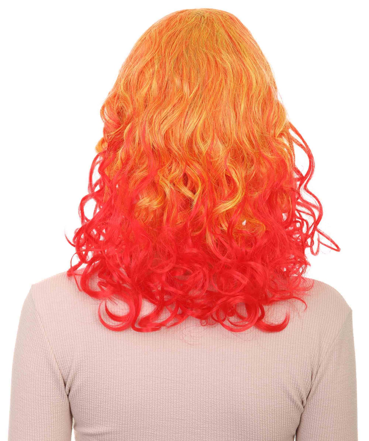 Wigs2you ハロウィンパーティープレミアムレディース H-1810 華やかに見える赤と黄色のツートーン ロングウェービーウィッグ