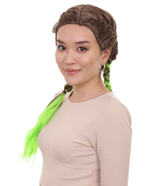 Wigs2you ハロウィンパーティープレミアムレディース H-1859 着け心地が良い とても快適 ブラウン&グリーン三つ編みウィッグ