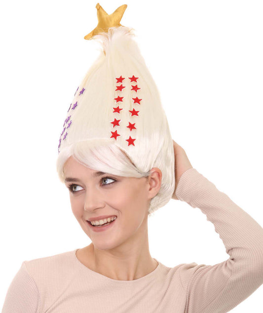 ホワイトクリスマスツリートロールレディースウィッグ H-3538 クリスマススターズクリスマスウィッグ プレミアム通気性のあるキャップレスキャップ