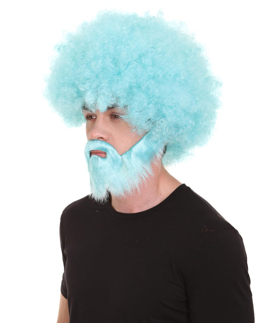 大人 男女兼用 80年代 画家風 アフロウィッグ 顎髭と口髭セット ライトブルー H-5117 シンプルでクラシックなセレブコスチューム プレミアムハロウィンウィッグ