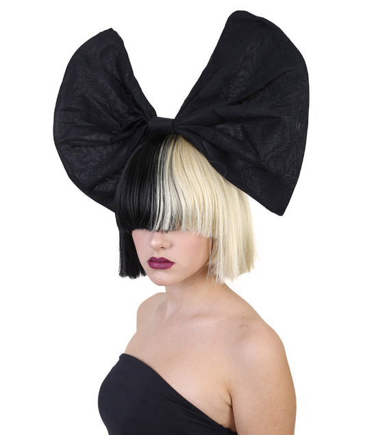 Wigs2you ハロウィンパーティープレミアムレディース SIA ブラックとブロンドウィッグ 黒いリボン H-521