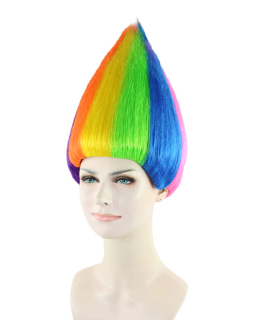 女性用コスプレウィッグ 虹色 ストレートトロールスタイル H-1790 ハロウィンコスプレパーティ ファンシードレス