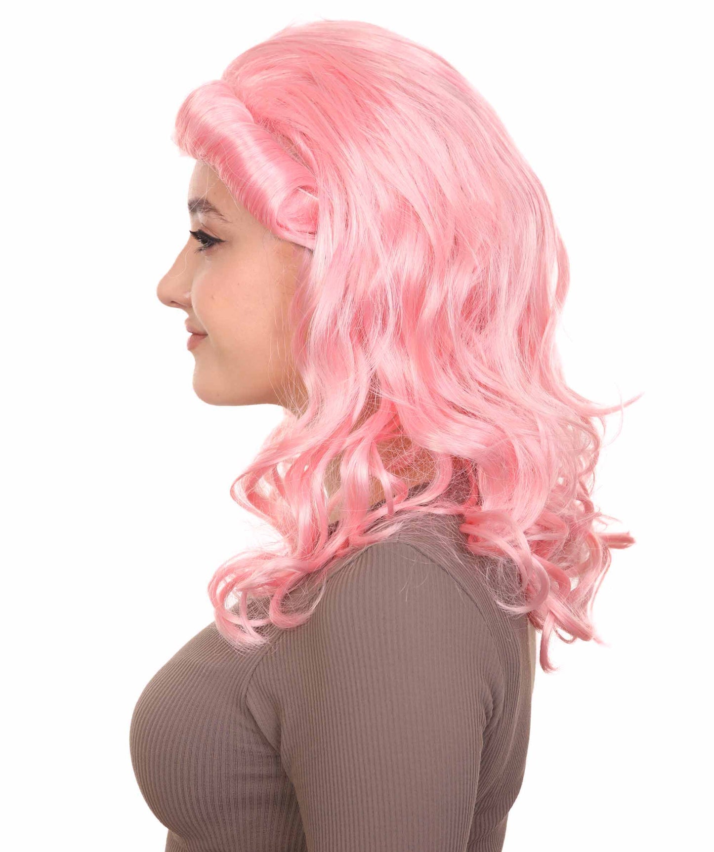 ハロウィンパーティープレミアムレディース H-2849 40'sピンナップガールピンクウィッグ 着用簡単 とても快適なフィット