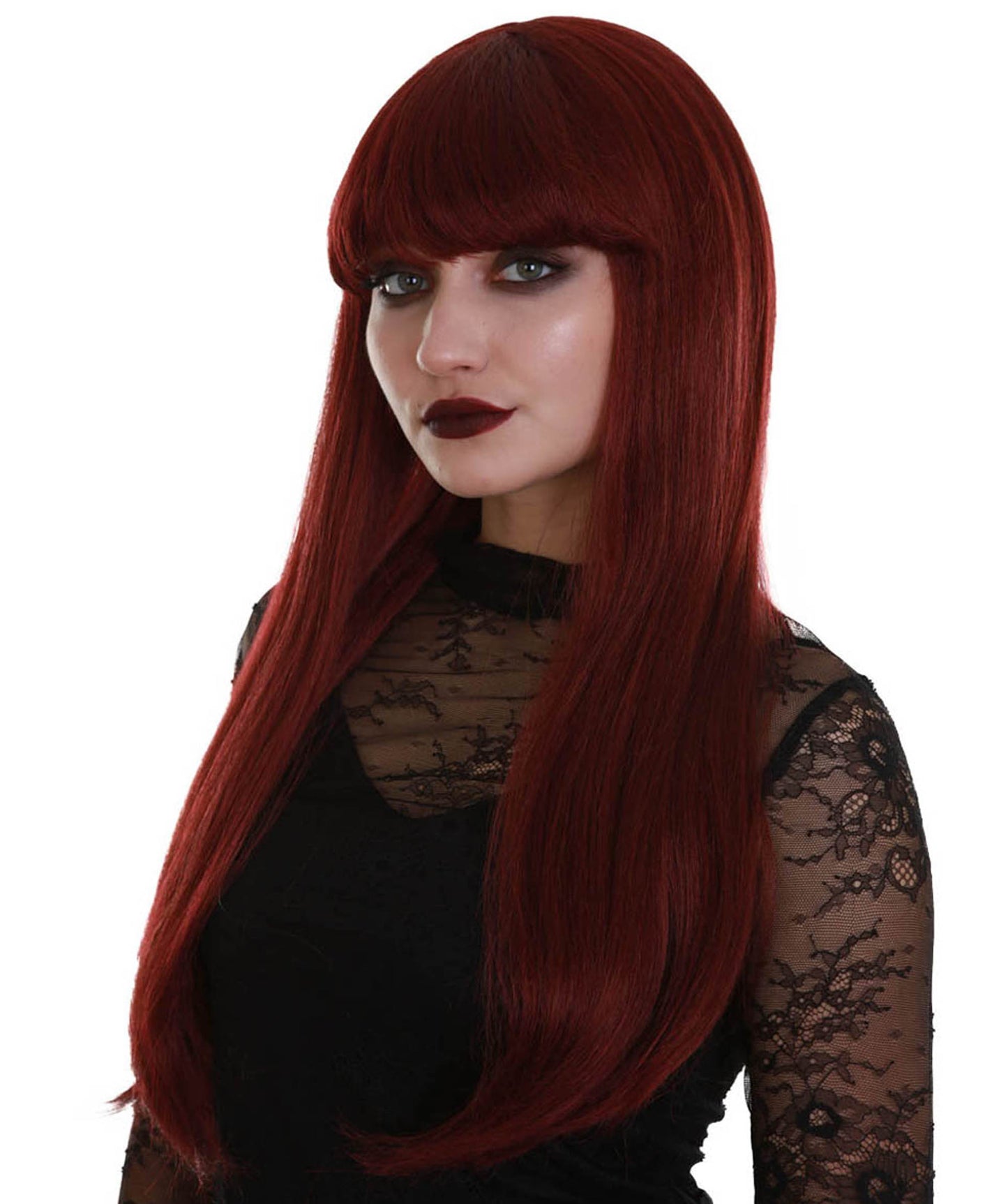 ハロウィンパーティープレミアム H-5299 女性用 ダークレッド ストレート ロングレングス トレンディ ミッドナイトレディウィッグ