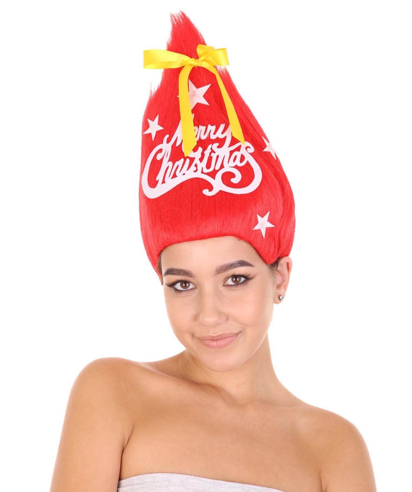 赤いクリスマスツリーレディースウィッグ H-3525 メリークリスマスセレブレーションウィッグ プレミアム通気性のあるキャップレスキャップ