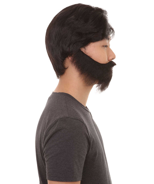 男性用 ブラック ウィッグ フルビアード セット H-2349 コスプレ ハロウィン ウィッグ プレミアム 通気性のあるキャプレスキャップ