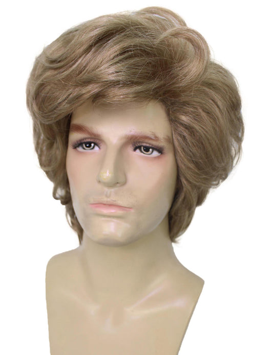 ハロウィンパーティー プレミアム 大人用 男性の「Careless Whisper WHAM」の軽い茶色のカーリーパーマウィッグ H-5693