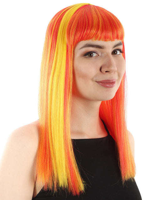女性 18インチ シルキーな中程度のストレート長さ ディーバウィッグ オレンジオンブレ H-5378_30 合成繊維の髪 バングス付き ハロウィーン パーティーウィッグ