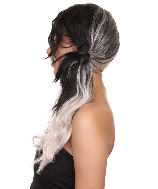 女性用ブラック&ホワイト ポニーテールウィッグ H-4568 アニメコスプレパーティーウィッグ プレミアム通気性キャップレスキャップ