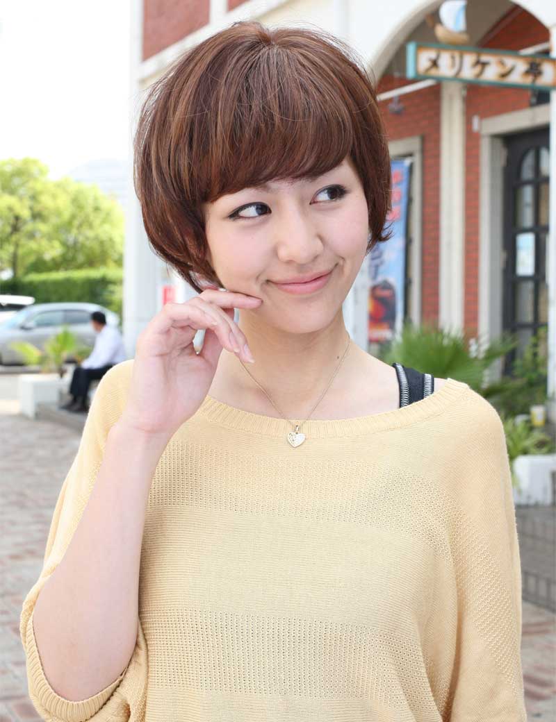 HHB-049、人毛と耐熱ファイバーのミックス | 前髪が短いショートボブスタイル | ウィッグネット付き