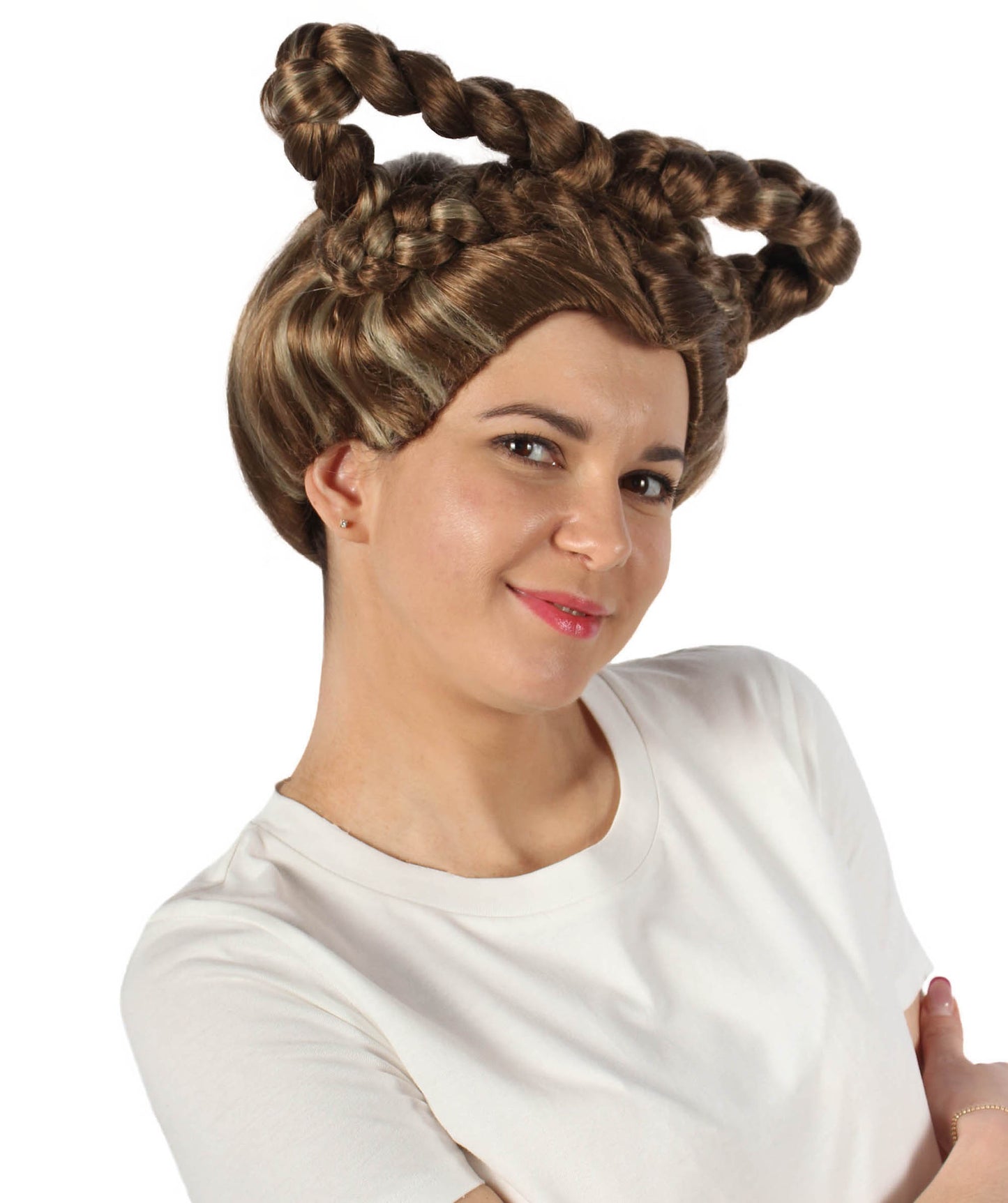 女性用 H-5844 スタームービークイーン ブラウン ブレイデッド ウィッグ ハロウィンに最適 難燃性合成繊維