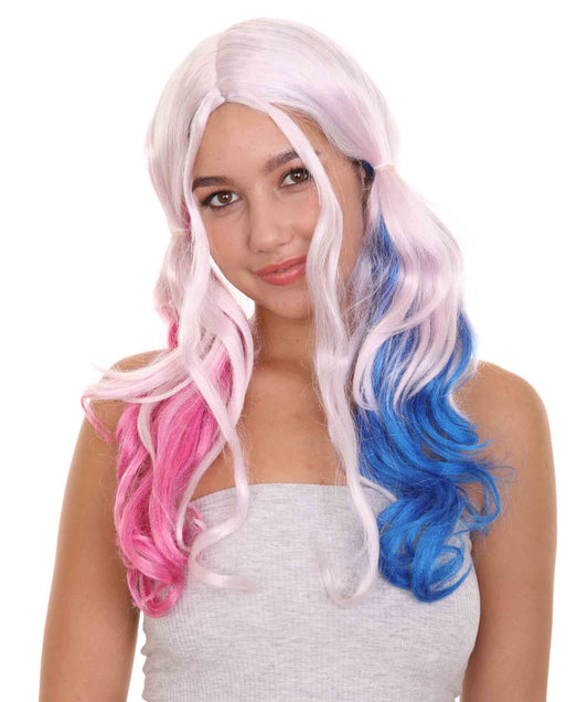 ハロウィンパーティープレミアム H-2560 ハーレークインのカーリーロングフリンジコスプレウィッグ 華麗なレディースウィッグでのダッパーからダッシングへの変身