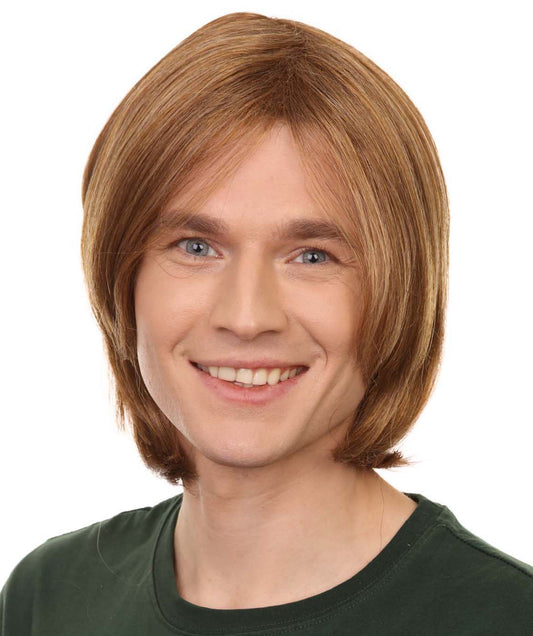 メンズ H-5612 (12インチ) ミディアムレングス ハロウィンコスプレ タイムトラベラー ブロンド ウィッグ 合成ソフトファイバーヘア