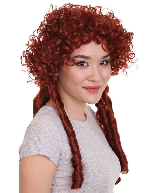 ウィメンズ ルネサンスレディコロニアルレッドロングウィッグ H-4162 歴史的ウィッグ プレミアム通気性のキャップレスキャップ