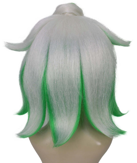 女性用 H-6231 ショートスパイク ホワイト&グリーンウィッグ コスプレウィッグ 難燃性合成繊維