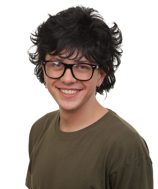 メンズ H-6088 ゴシック TV シリーズ サイキック ビーボーイ ブラック カーリーウィッグ ハロウィンに最適 難燃性合成繊維