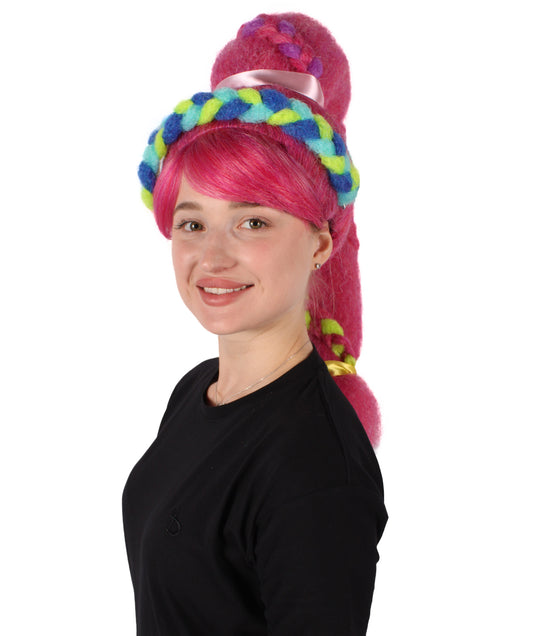 女性用テレビミュージカル映画 H-6300 ピンクトロールツイストウィッグコスプレウィッグ難燃性合成繊維