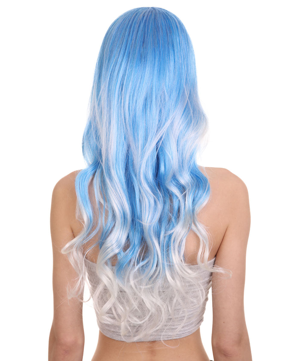 Wigs2youハロウィンパーティープレミアムレディースH-1978 美しい見た目のロングウェービーブルーとホワイトオンブレウィッグ