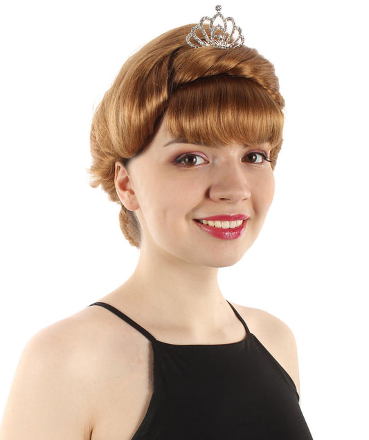 大人向け女性用 H-5791 アニメ ムービー スノープリンセス マザー ブラウン ウィッグ バングス付き 難燃性合成ファイバー