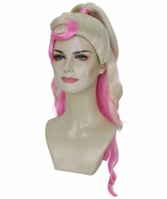ピンク&ホワイト H-6265 ハーフポニーテール コスプレウィッグ 女性用 難燃性合成繊維