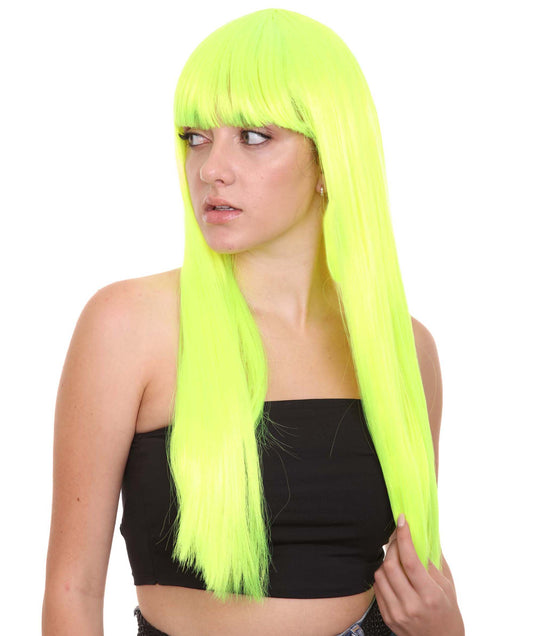 ロングボブネオングリーン女性用ウィッグ H-3364 華やかなパーティーイベント準備完了のハロウィンウィッグ プレミアム通気性のあるキャップレスキャップ