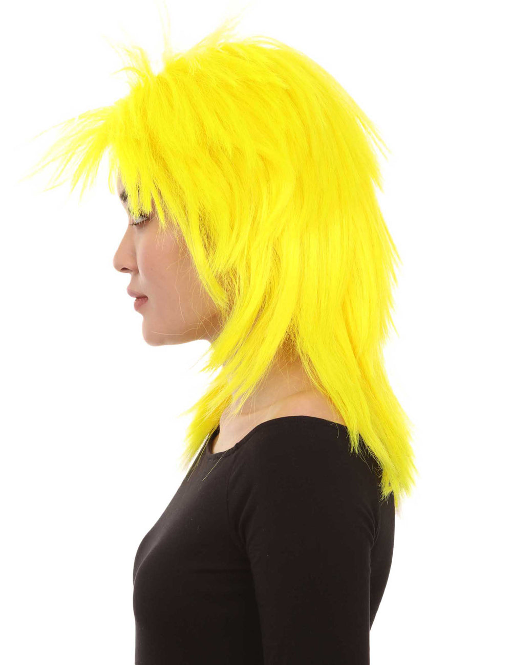 Wigs2you ハロウィン パーティー プレミアム H-1336 簡単に着用でき 快適なフィット感 80 年代女性ネオンイエロー ロッカー スタイルウィッグ