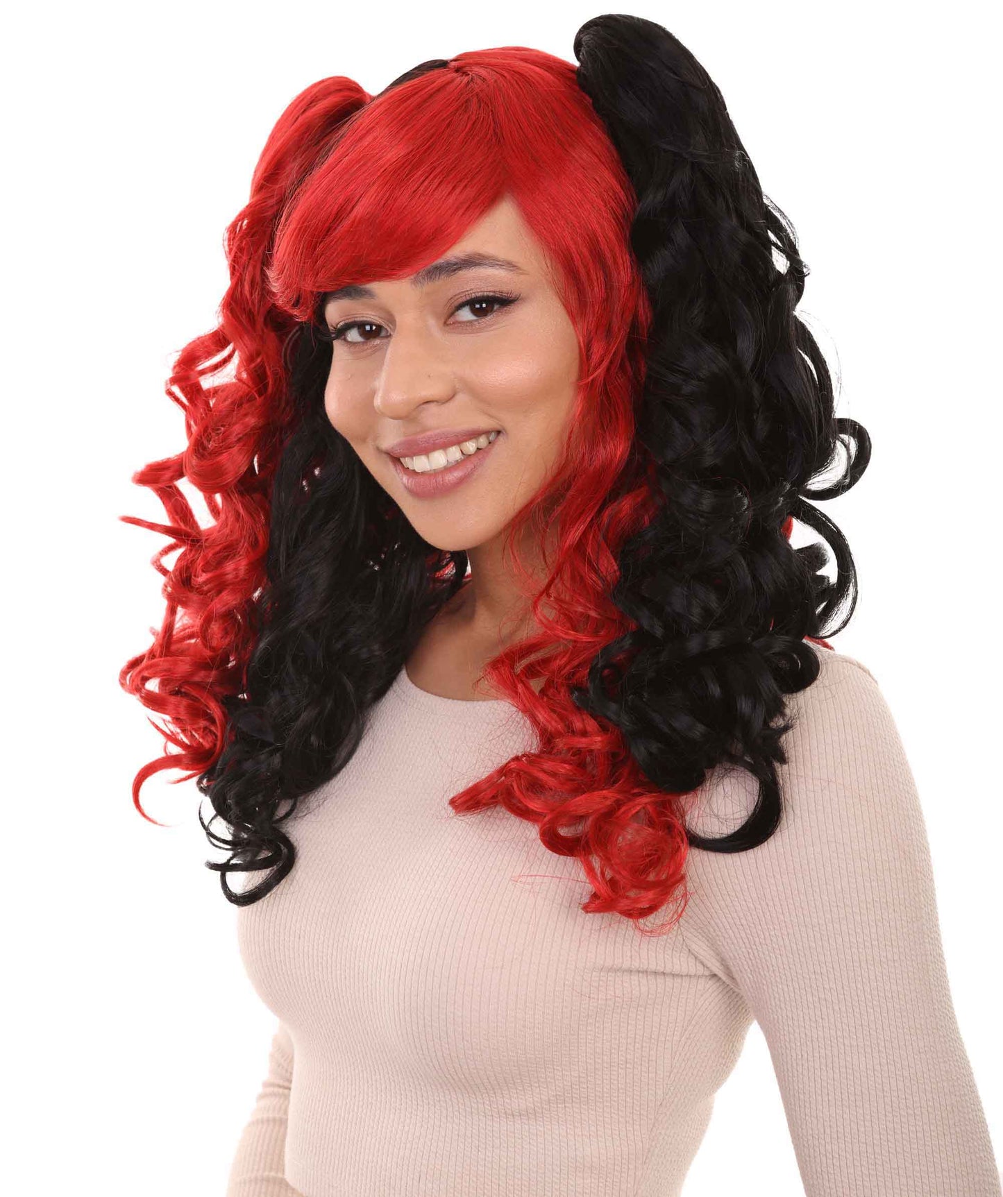 ハロウィンパーティー プレミアム 女性用 H-2832 ブラック アンド レッド ジェスターウィッグ